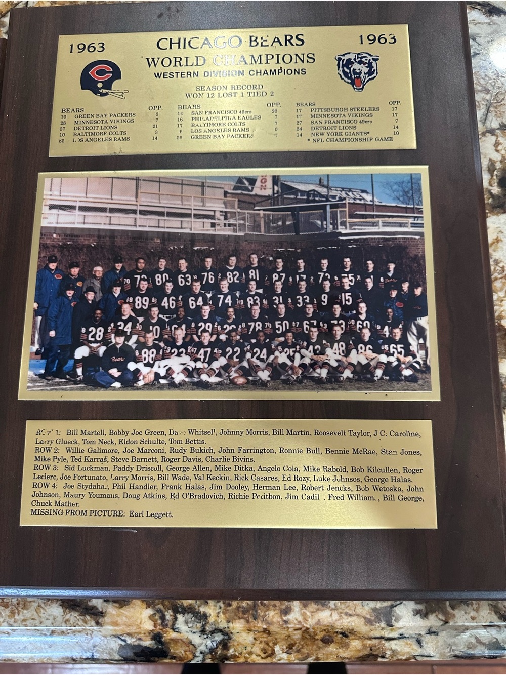 1963 Commemorative Team Plaque - Brown & Gold
